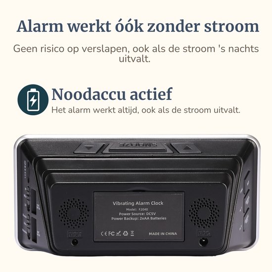 Trilwekker met Trilkussen voor Slechthorenden & Doven – Wekker voor Senioren, Pubers & Diepe Slapers - Seniorenwekker - Digitale Wekker met Trilfunctie – Extra Luid met Trilschijf