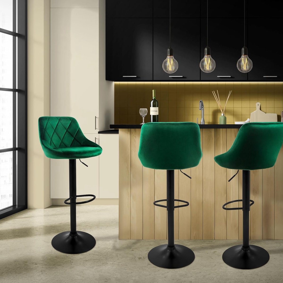 Set van 2 Design Barkrukken met Rugleuning - 37x47x86 cm – In hoogte - Medahomestore