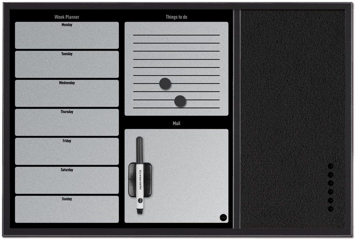 Bi-Office Bisilque Planbord - 60 x 40 cm - Weekplanner - Zwart