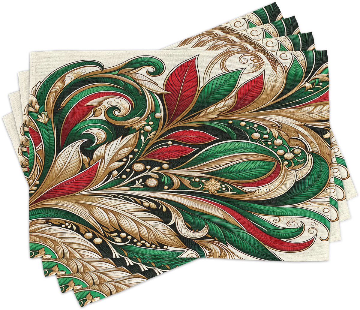 New Bed Kerstmis Kerstveren sierlijke kunst Set van 4 Placemat voor Eettafel, Wasbare Stof met Antislip Achterkant