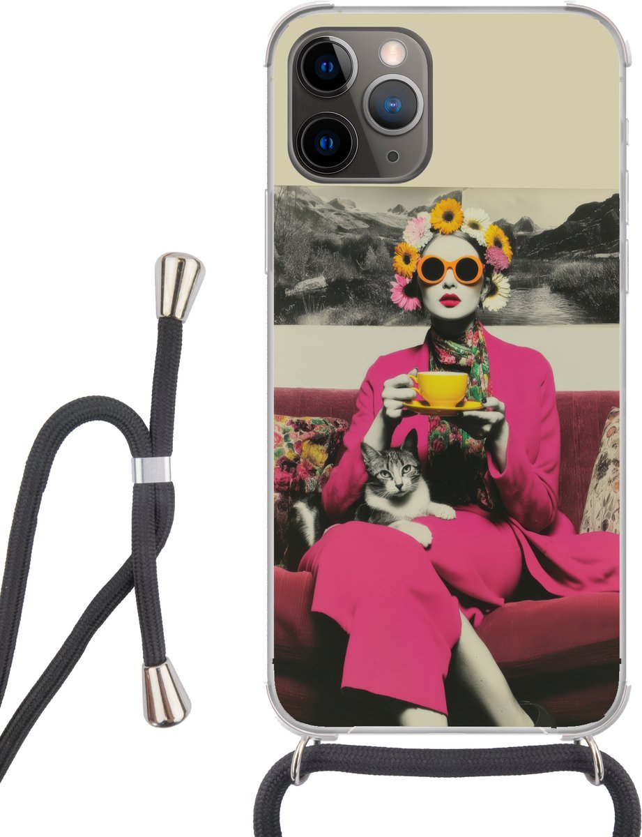 Vrouw - Kat - Bloemen - Kopje - Retro
