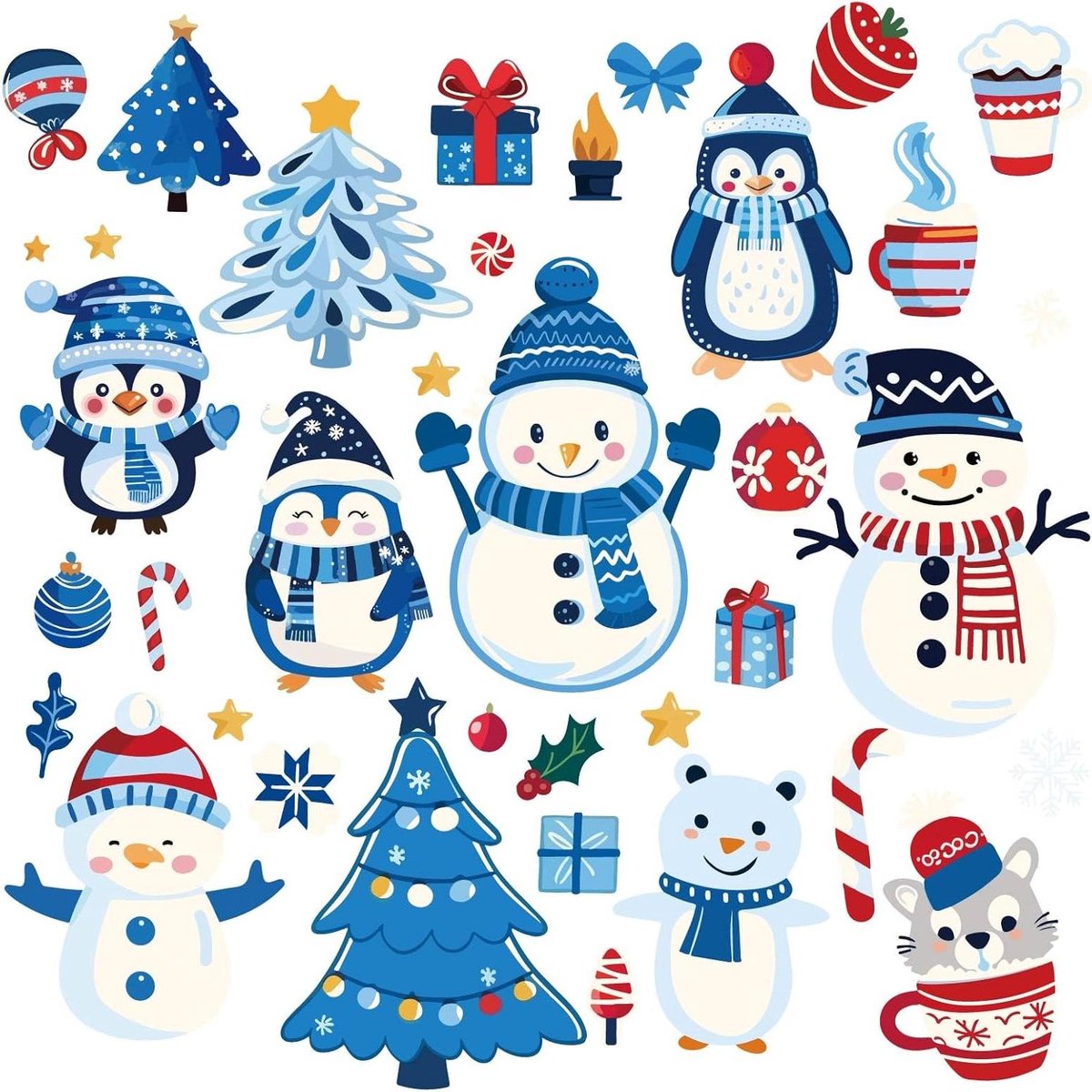 CSGoods - Kerstboom Muurstickers Sneeuwpop Pinguïn Xmas Decoratie - PVC Waterdichte Raamstickers - Verwijderbaar - Raamdecoratie - Trap - Housewarming Gift