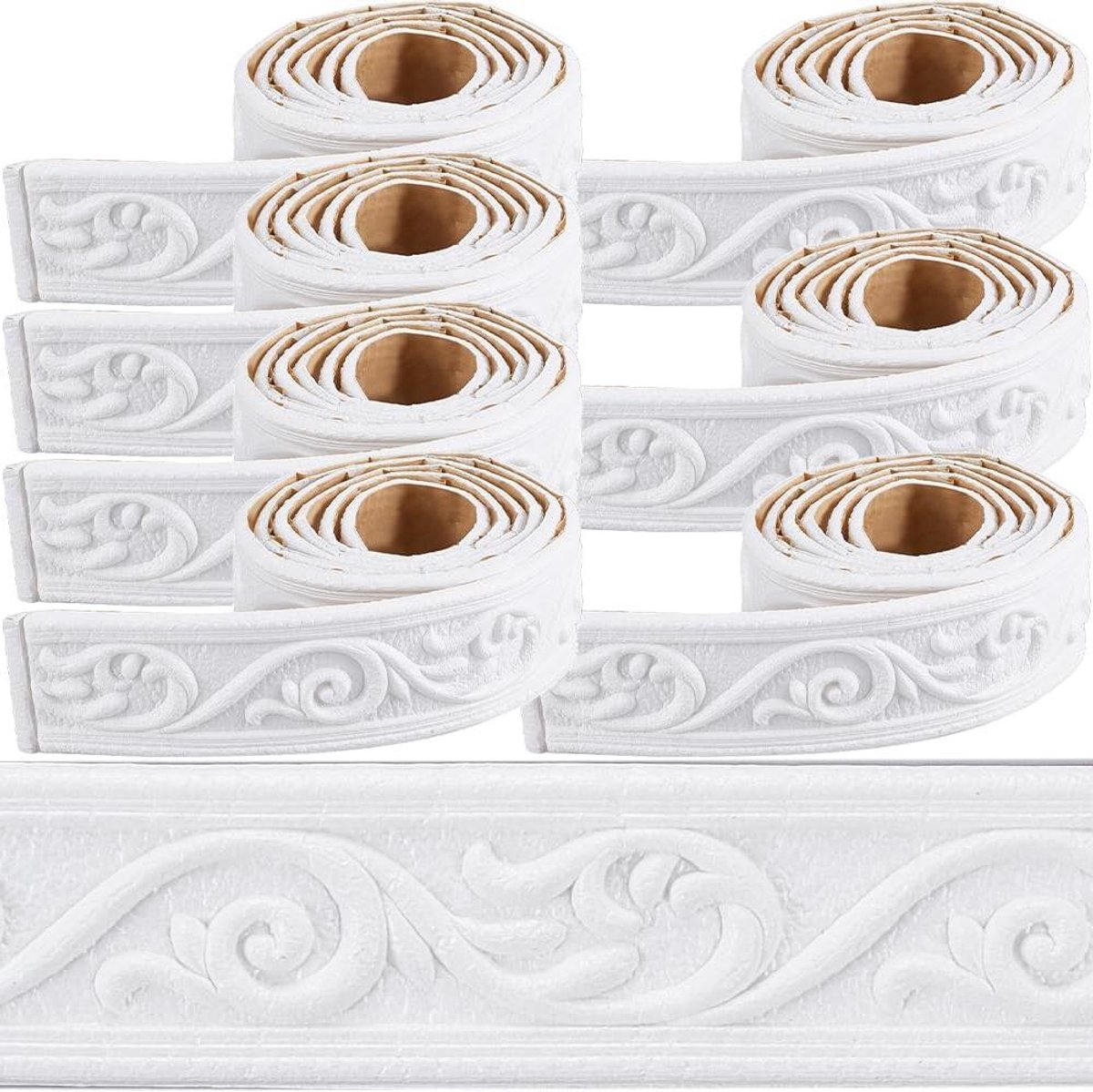 CSGoods - Flexibele zelfklevende 3D kroonlijst voor decoratieve wandrand - wit - vintage stijl - 620 x 5 inch