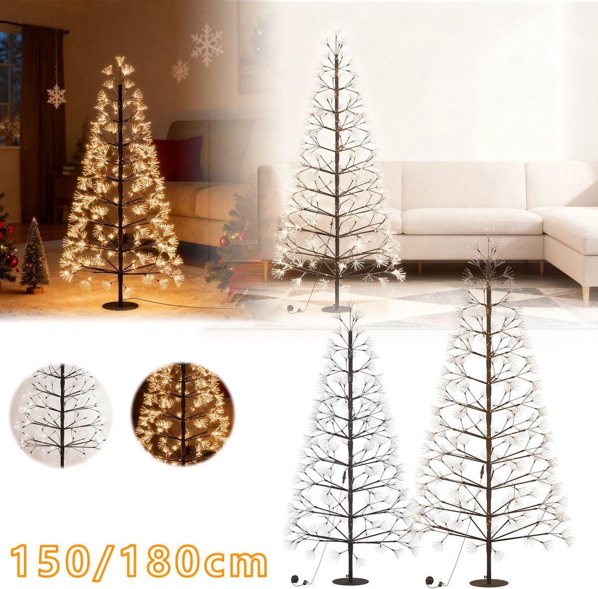 150 cm kersenbloesemboom LED-boomverlichting Boomverlichting Warm wit 1500 LED-lichtjes Kunstmatige kerstboom Decoratieve lamp Verlichte takken Met stekker voor Kerstmis Feest Verjaardag