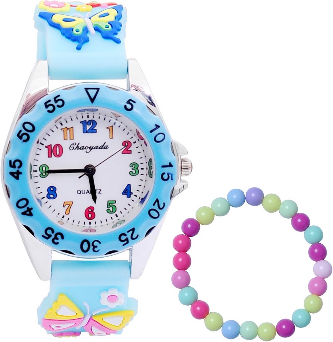 Meisjes horloge met 3D cartoon print, kwarts uurwerk en siliconen band voor kinderen van 3-10 jaar