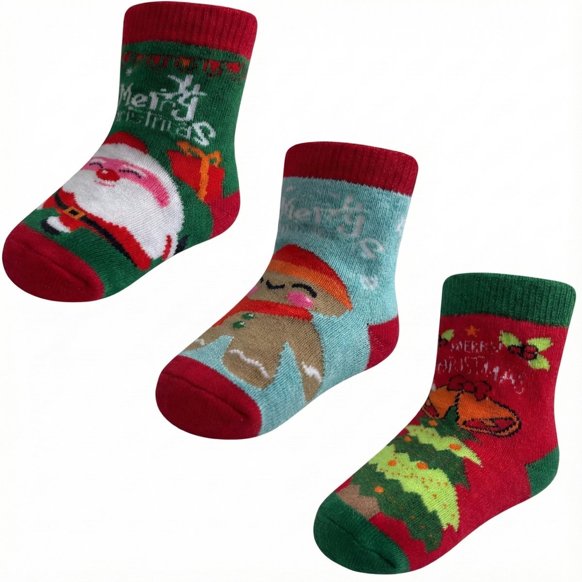 Fienosa Baby Sokjes Kerst Motief - 3 Paar - Rood - Blauw - Groen - Kerstcadeau