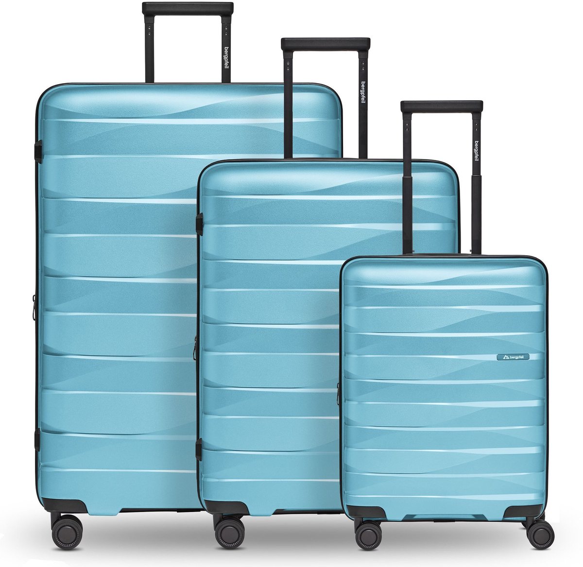 Bergpfeil Travel 4-wiel kofferset, 3-delig, met rekbare vouw - Harde bagage - TSA slot - glacier blue metallic