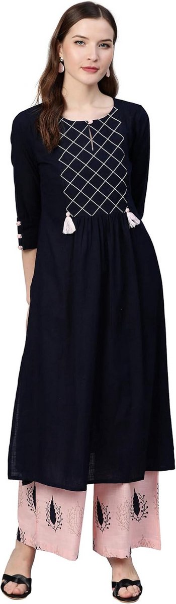 Dames Kurta met Palazzo Broek Set Katoen Rechtop Model - 2-Pack