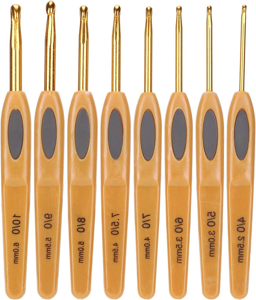 Ronte - Haaknaalden Set met Soft Grip voor Breien - Ergonomisch Design - 8 Stuks - Bruin Handvat - Knitter Accessoires - Aluminium Naalden - Breigereedschap