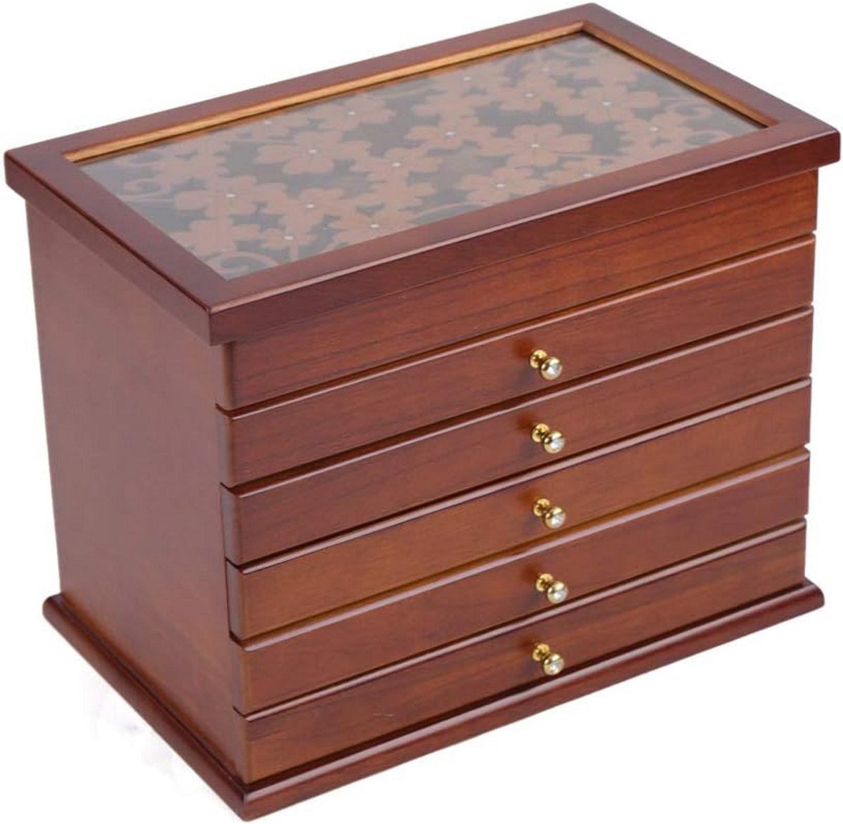 Houten sieraden organizer met 6 verdiepingen en 5 laden voor ruim opberggen van sieraden – bruin