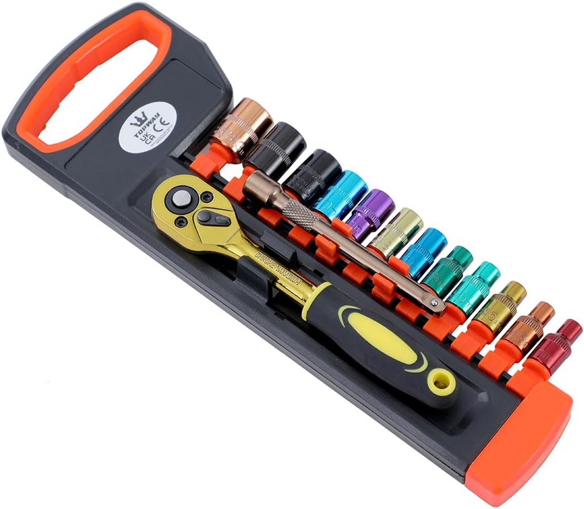 14-delig socketset 1/4 inch 4-13mm met ratelsleutel en verlengbuis - chroom vanadium staal