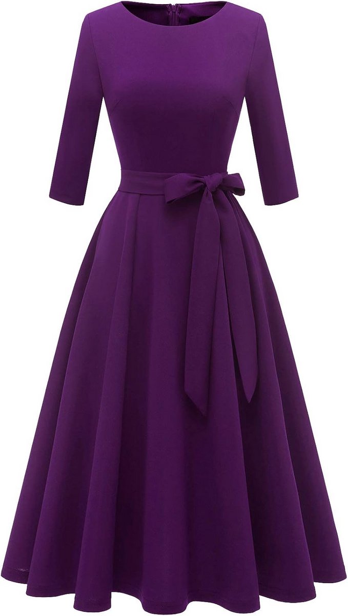 Dames jurk met ronde hals en ruche detail