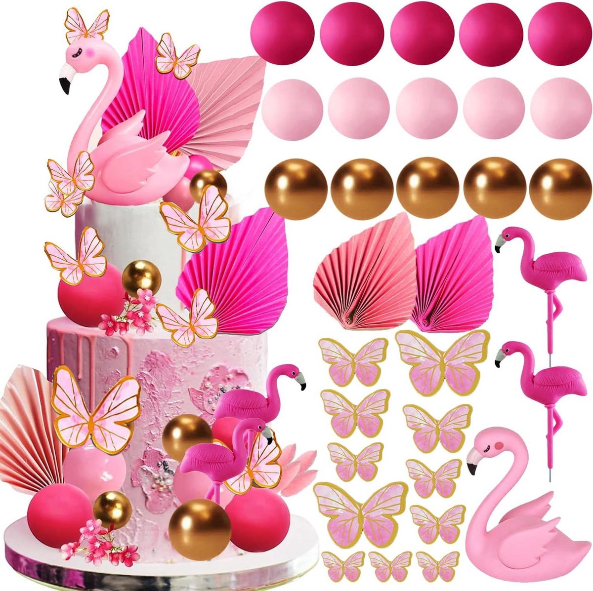 Ronte - Taartdecoratie voor meisjesfeest | Roze wensbal en vlinder | Taarttopper verjaardag en prinsessenfeest