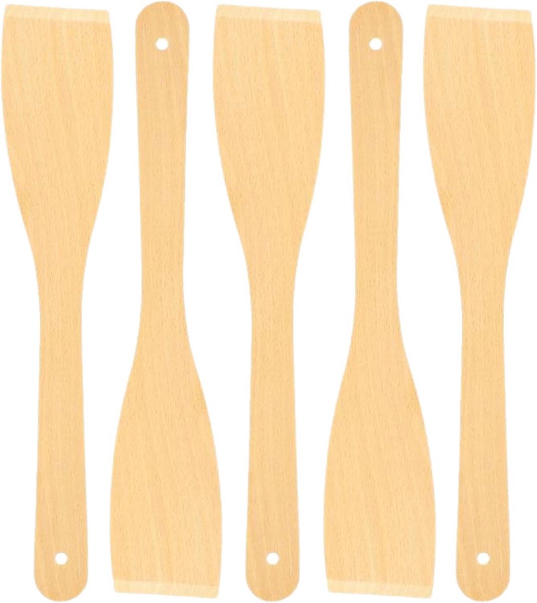 Set van 5 spatels van beukenhout – 30 cm – natuurlijk en krassendicht voor gecoate pannen