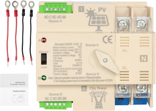 Automatische Overdrachtsschakelaar - 2P 220V 100A - Geschikt voor PV