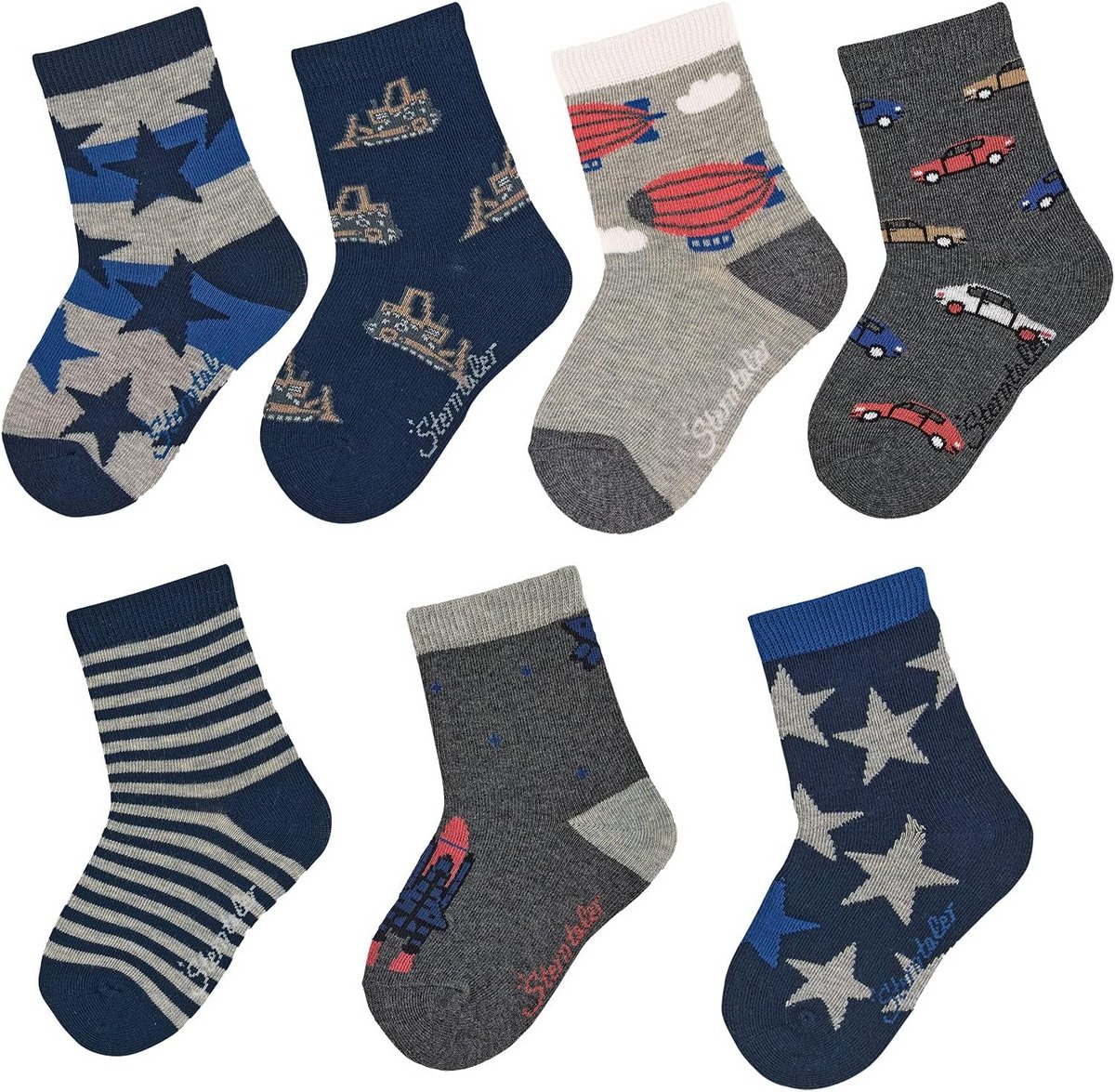 7 paar baby jongens sokken met motieven in geschenkverpakking