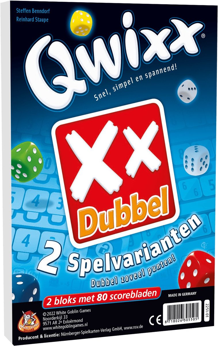 White Goblin Games - Qwixx Dubbel - Dobbelspel - 2 tot 5 spelers - Voor de hele familie - uitbreiding - Extra scoreblokken met nieuwe uitdagingen — afbeelding 3