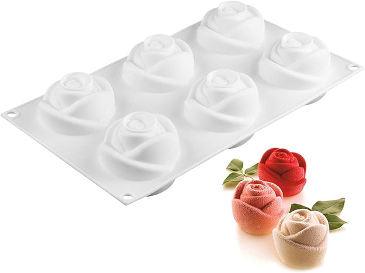 Siliconen Mallen voor Rozen - Set van 6 - Silimould-280 - Perfect voor Taarten en Zeep