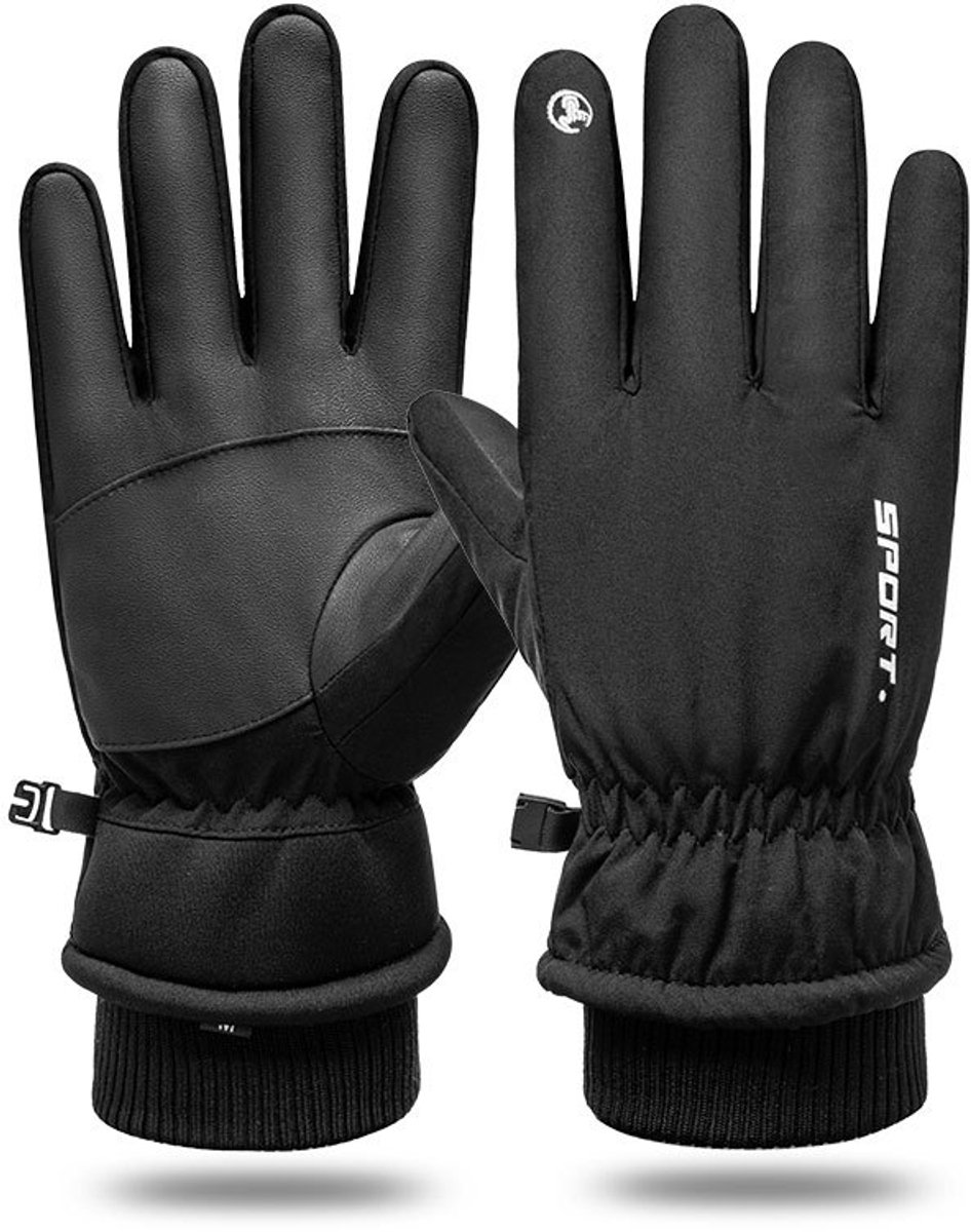 Chibaa Heren Winter Handschoenen 2.0 PU Leer Waterdicht Sneeuw Schaatsen Skiën Snowboard Wintersport Outdoor – Large Zwart