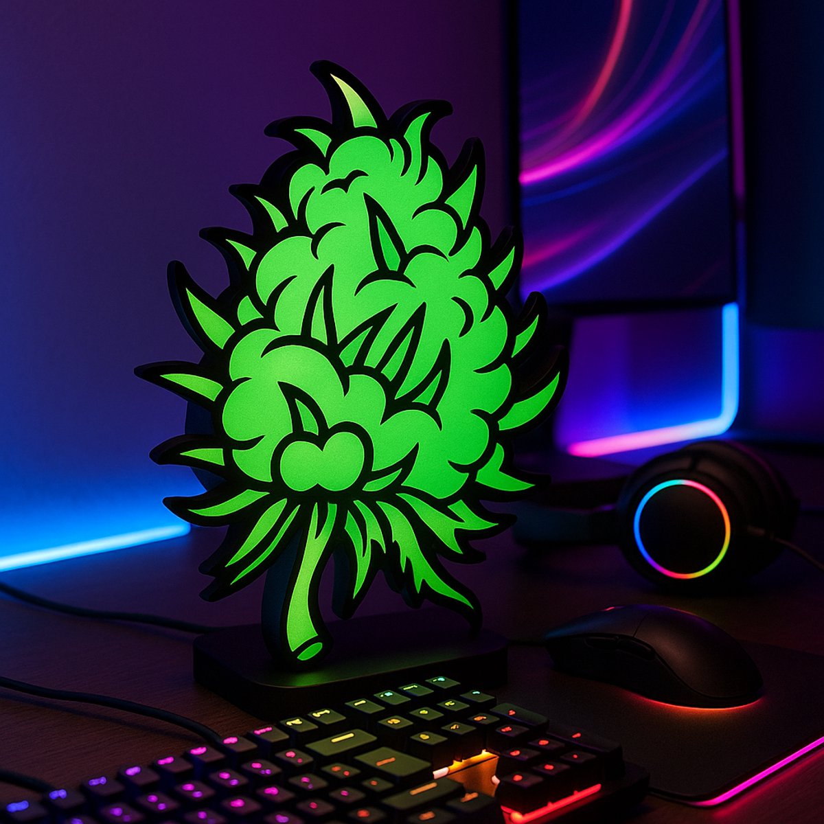 Lightbox Bud – 3D Cartoon Stoner LED Lamp • Weed Decor • 420 Room Verlichting • Uniek Cann