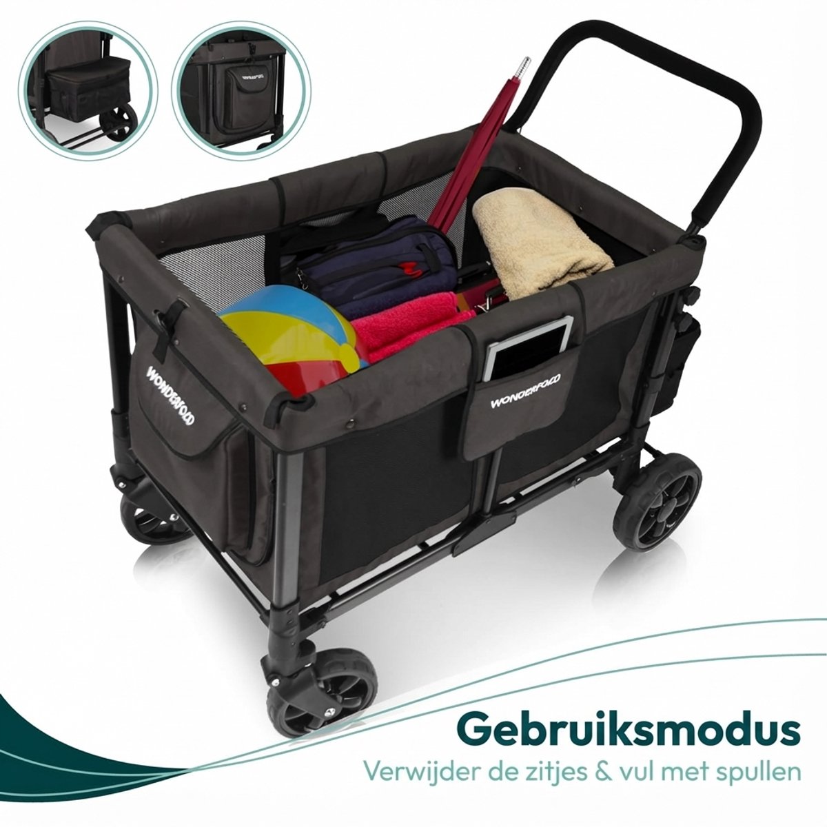 WonderFold W4 Bolderkar - Opvouwbaar - 4-zits Kinderwagen - Grijs - afbeelding 3