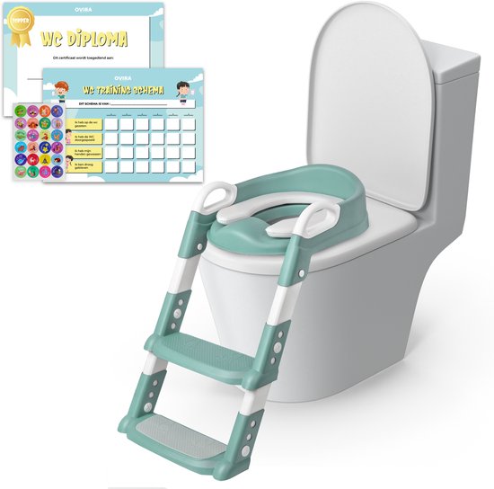 WC Verkleiner met Trapje - wc bril verkleiner kinderen - Toiletverkleiner Opvouwbaar potje peuter - toilettrainer - 2 tot 7 jaar - Olive green (Zindelijkheidsdiploma en stickers)