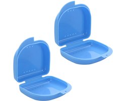 2 Stuks - Beugelbakje - Gebitsbakje - Retainer Case - Mond Guard Case - Orthodontische Prothese Opslag - Container - Met Air Vent Gaten - Blauw