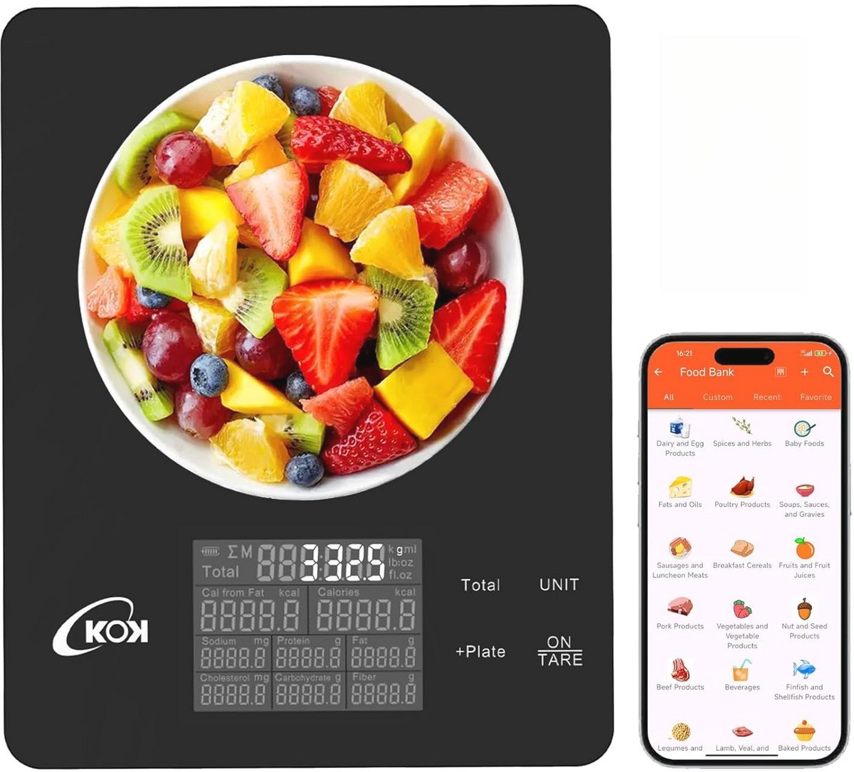 Slimme digitale keukenweegschaal met voedingswaardenberekening en LCD-display