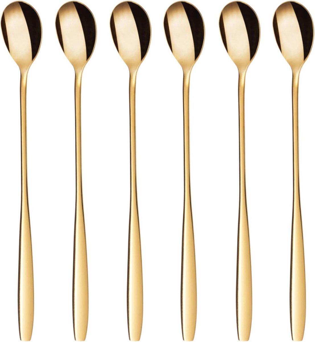 6 Stuks Longdrinklepels van Roestvrij Staal - Gouden Kleur