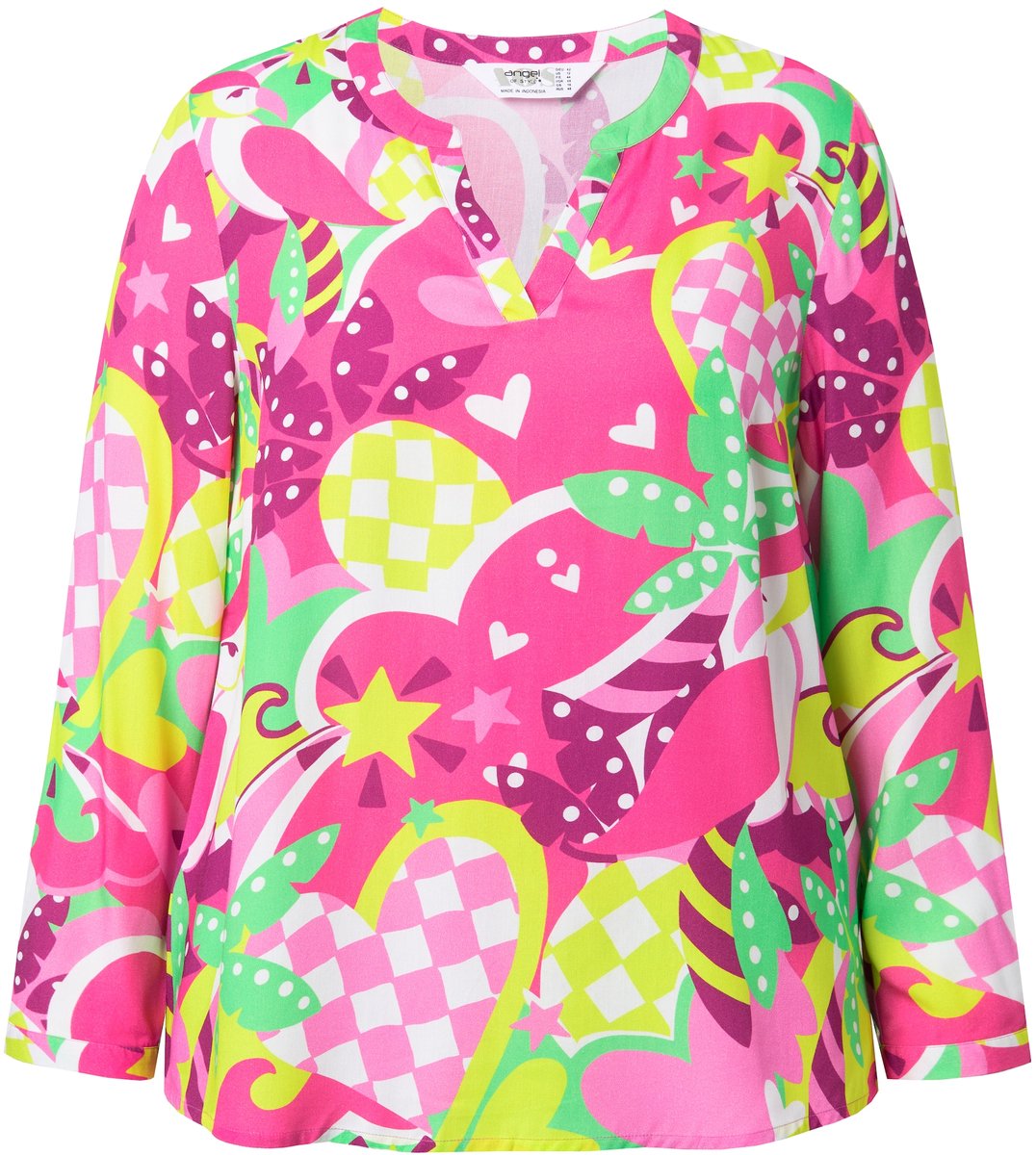 Angel of Style - Dames - Blouse comfortabele pasvorm papegaaienmotief - Hibiscusrood - Maat 50