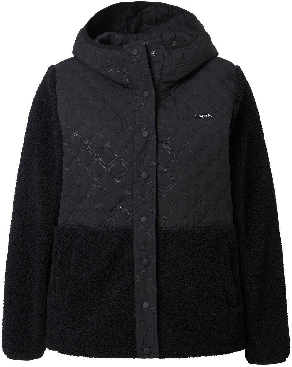 Ulla Popken - Dames - Fleece jas stiksels capuchon drukknopen - Zwart - Maat 46+