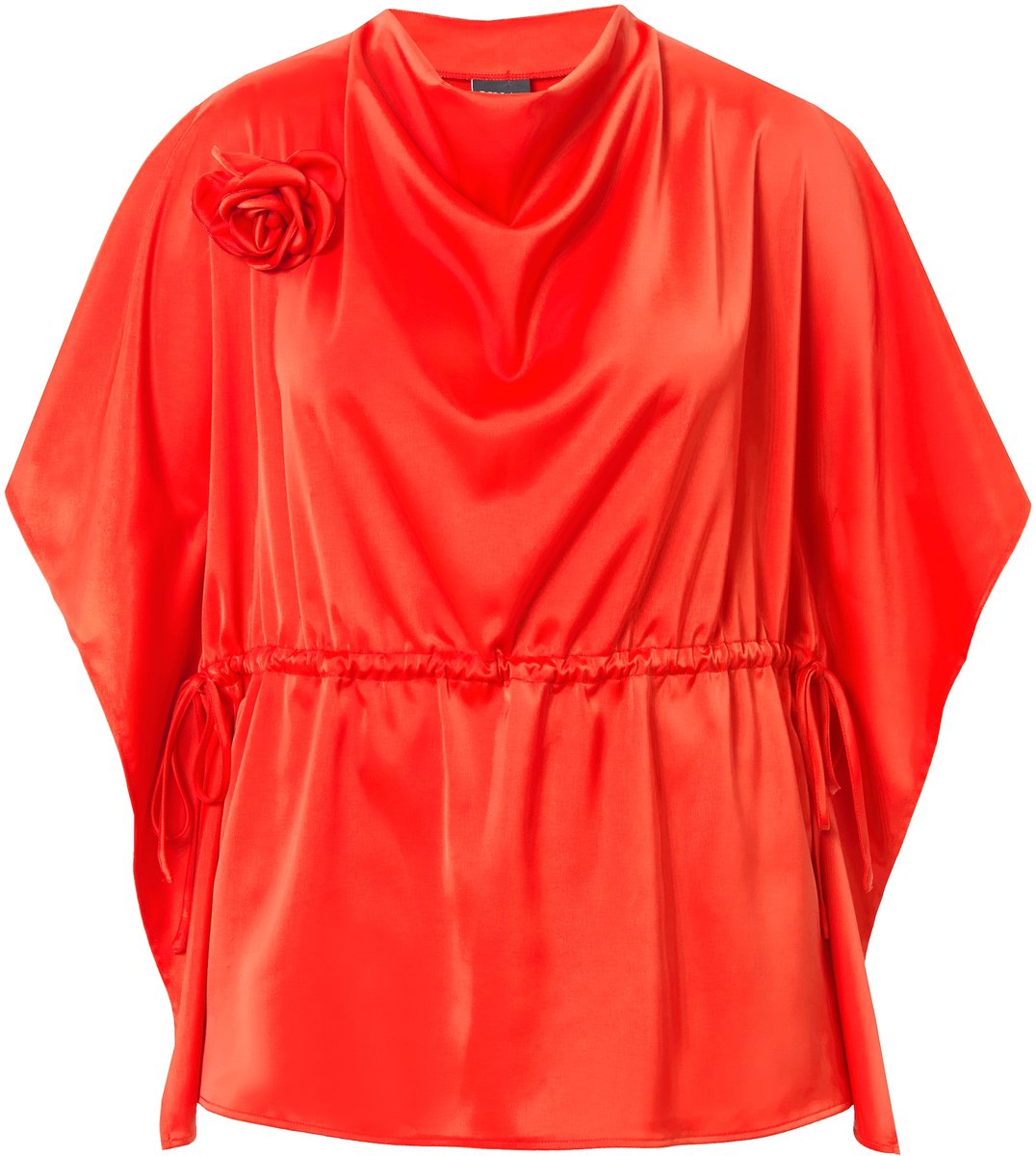 Ulla Popken - Dames - Shirtblouse oversized watervalhals korte mouwen - Lichtrood - Maat 50+