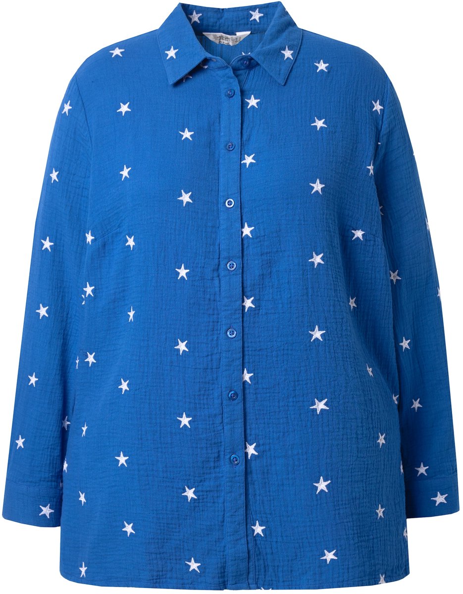 Angel of Style - Dames - blouse van mousseline oversized sterrenborduursel - Blauw - Maat 48