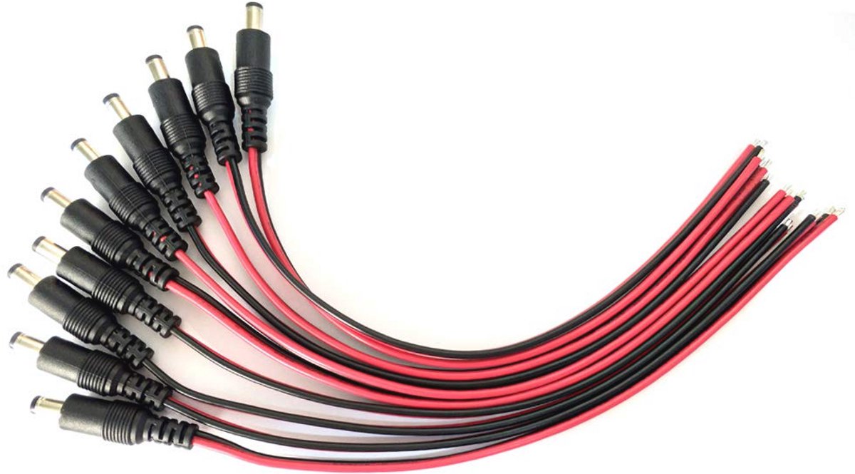 10 Stuks Mannelijke DC Power Pigtail Kabel 5,5 x 2,1 mm voor CCTV Beveiligingscamera's