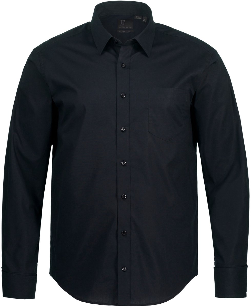 JP 1880 - Heren - Overhemd lange mouwen kentkraag modern fit strijkvrij - Zwart - Maat 4XL