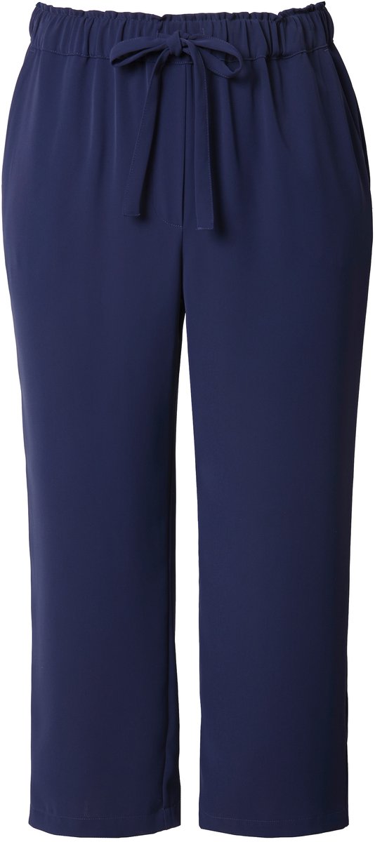 Ulla Popken - Dames - 7/8-broek persplooien elastische tailleband strikbandje - Klassiek marine - Maat 54
