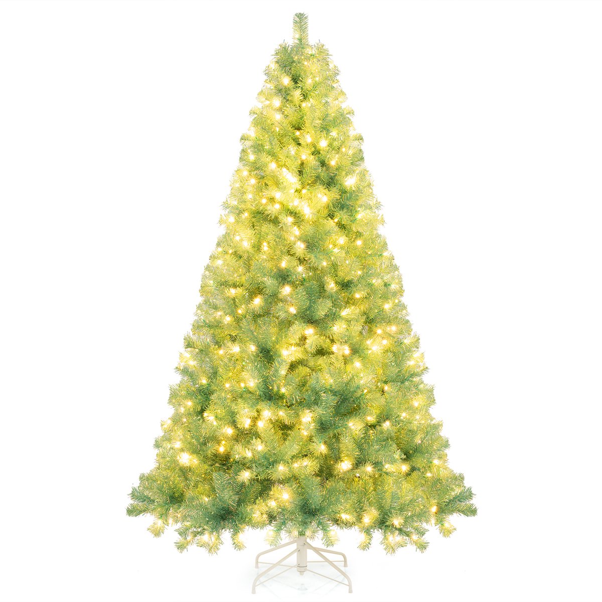 COSTWAY Kunstkerstboom van 210 cm met verlichting en sneeuw, dennenboom