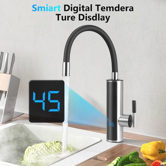 220V 3000W elektrische boiler kraan roestvrij staal warm water keukenkraan 360 graden draaibare koud- en warmwaterkraan met digitaal temperatuurdisplay voor keuken badkamer wasruimte