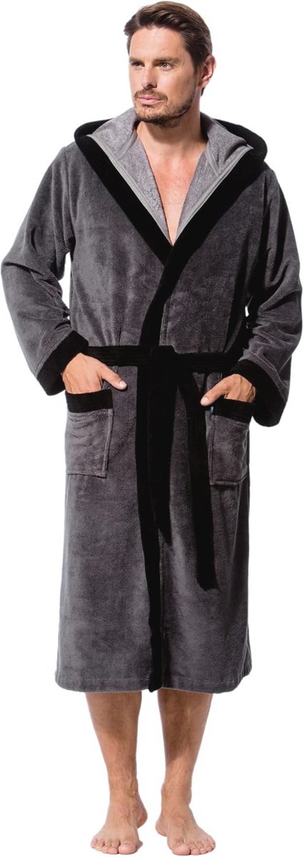 Heren badjas velvet met capuchon van bamboe, katoen en microfiber
