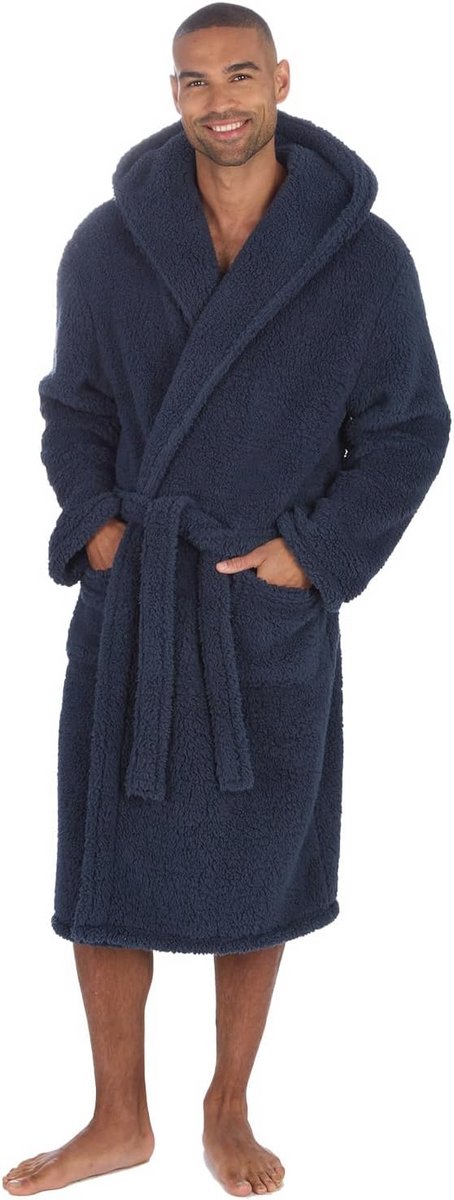 Heren Fleece Badjas met Capuchon - Luxe Snuggle Stof voor Winter - Beschikbaar in Grijs, Kastanjebruin en Marineblauw - Maten M tot 2XL