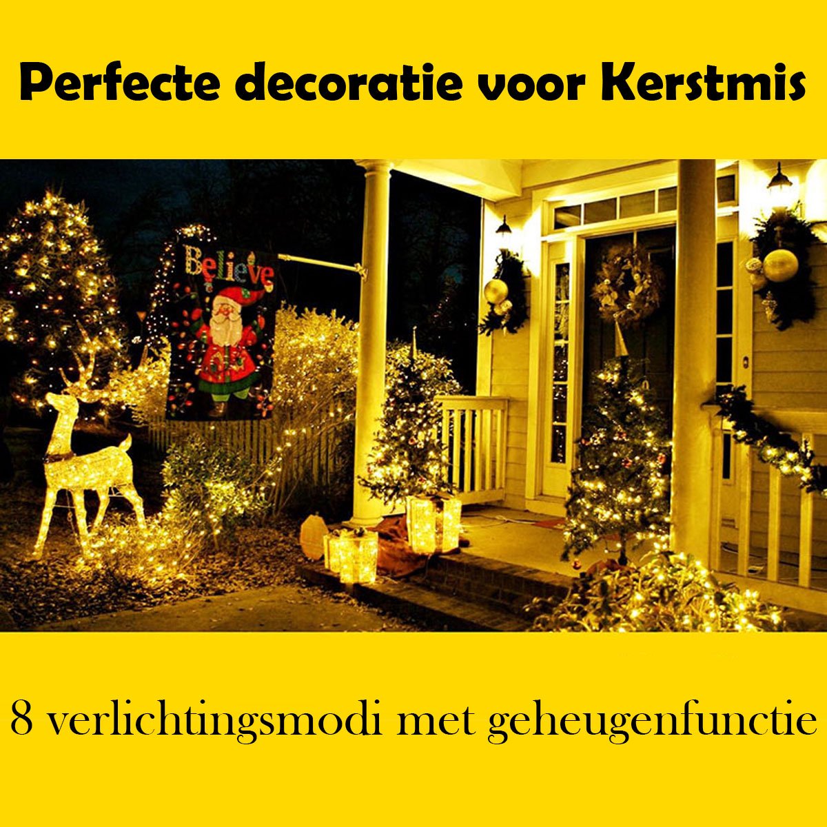 ANMI® LED Lichtslang 50 m – 500 LED Warm Wit – Kerstverlichting voor Kerstboom & Buiten – Waterdicht IP65 – 8 Lichtfuncties met Afstandsbediening - Decoratiesnoer voor Kerstmis Tuin Feest en Bruiloft – foto 4
