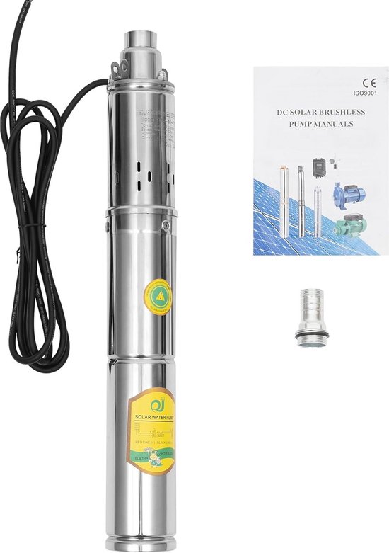 Dompelpomp op zonne-energie, 370 W, 24 V, diepgolf, roestvrij staal