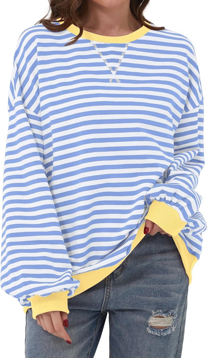 Dames Oversized Sweatshirt met Contrasterende Kleuren - Casual Top voor Herfst en Winter