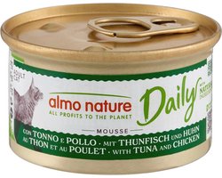 almo nature Daily - Complete natvoer voor volwassen katten - Mousse met tonijn en kip. 24 blikjes à 85 g. - 2400 g