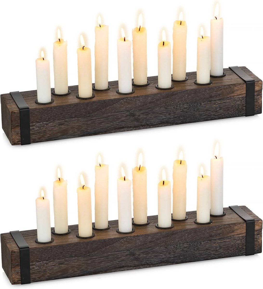 NUPTIO Wooden Candlestick for Table Center:42cm Long Taper Candle Holder - Farm Candlestick Holder for Wedding Christmas Home Dining Living Room Fireplace Decor