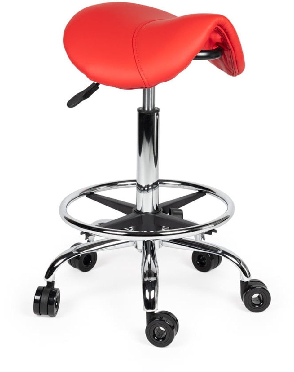 Ergonomische Kapperskruk Rood op Wielen Standaard (50-68cm) / met Voetsteun