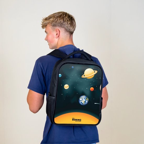 Sac à dos noir - Cartable garçon & fille - Espace avec planètes - Sac à dos scolaire - Cartable enfant - Sac à dos scolaire - Sac à dos enfant