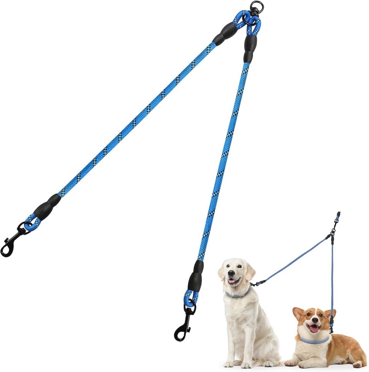 Reflecterende 2 hondenriem splitter voor kleine en middelgrote honden - 76 cm