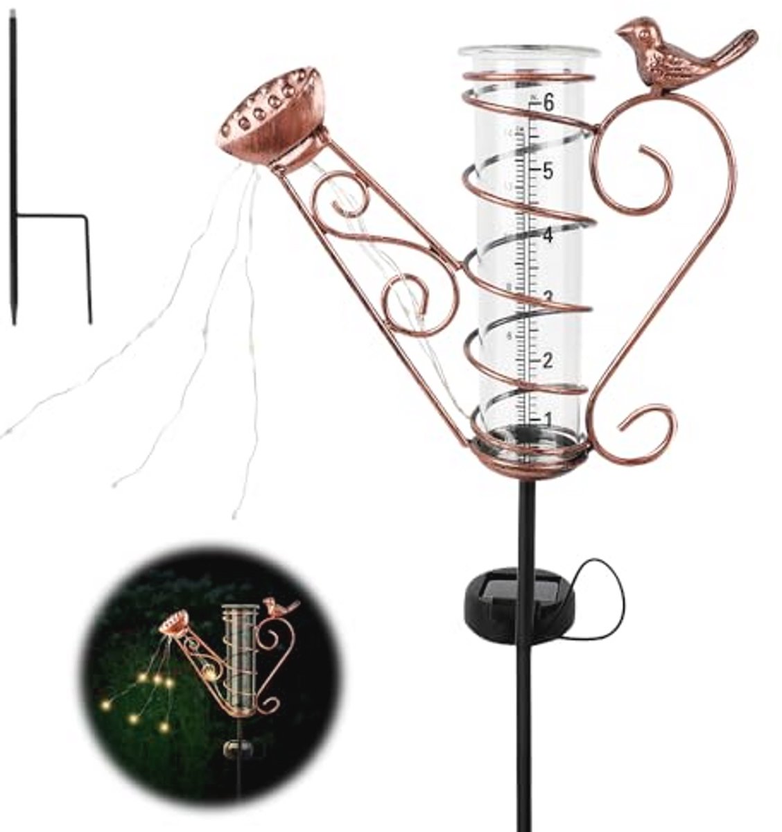 Frostbestendige Neerslagmeter voor Tuin - Solarlamp Tuinmeter met Grondpen