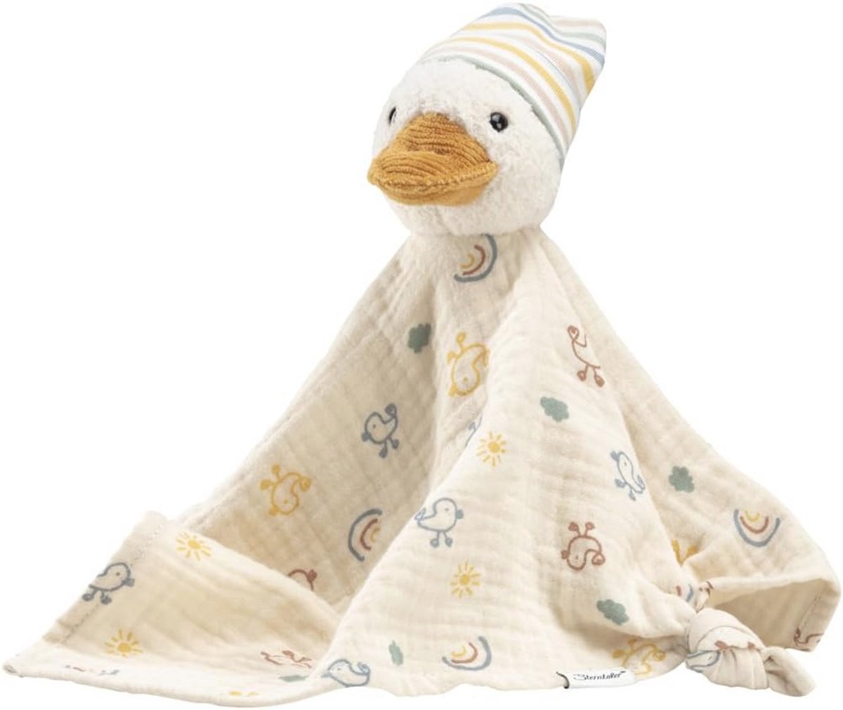 Knuffelhanddoek Eend Edda - Zachte Mousseline met Schattige Print - 34 x 55 cm